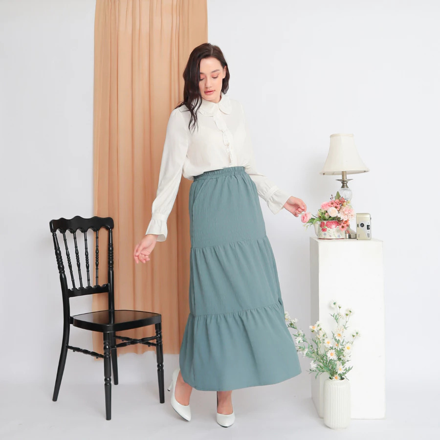 RILLEY Rok Crinkle Rosa Maxi Skirt Bawahan Muslim Wanita